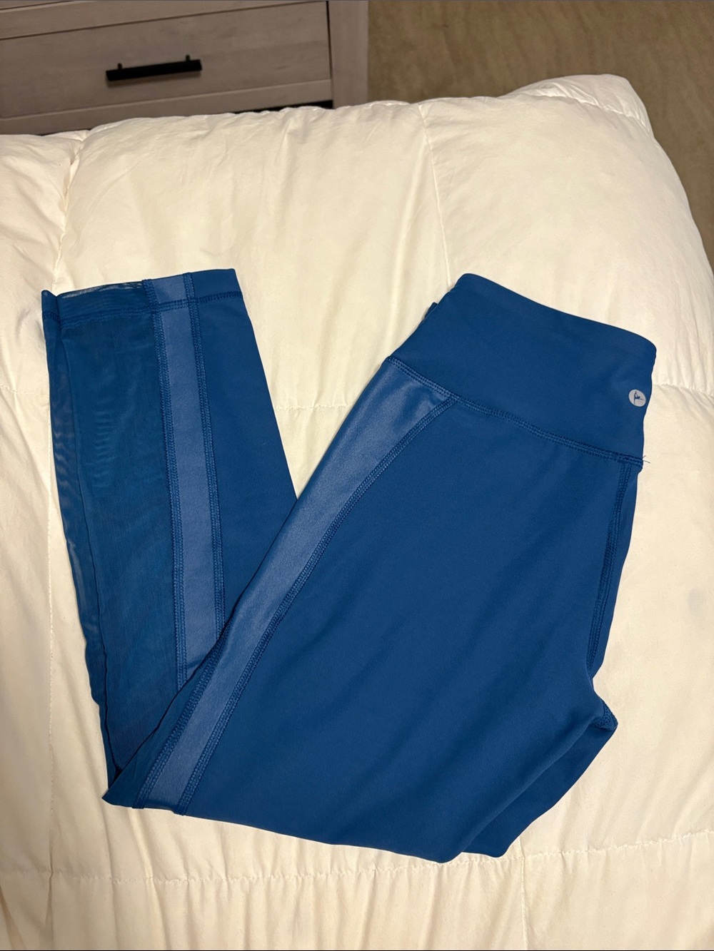 90 Degree By Reflex Blue High-Rise Performance Leggings Sheer Sides